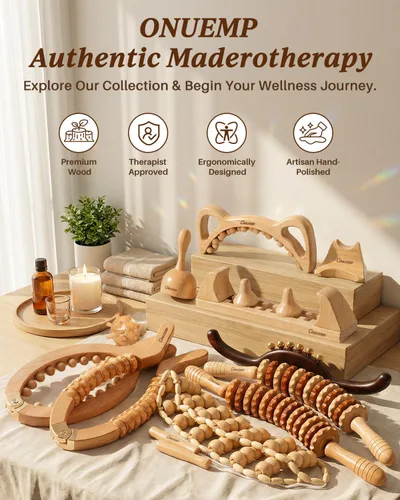 Miniatura 7 de ONUEMP Herramienta de masaje de celulitis de madera para piernas, kit de maderoterapia de terapia de madera Colombiana para drenaje linfático