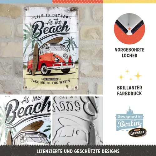 Miniatura 3 de Nostalgic-Art Letrero de hojalata retro, 7.9 x 11.8 pulgadas, VW Bulli – Playa – Idea de regalo de autobús VW, producto oficial de licencia (OLP)