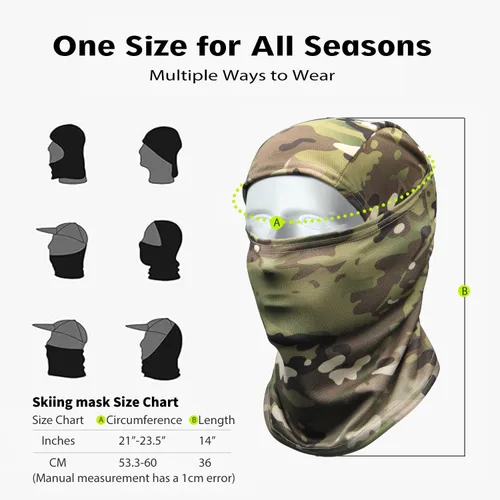 Miniatura 3 de Máscara facial de camuflaje militar, bandana, pasamontañas, capucha para hombres y mujeres, entrenamiento táctico, ciclismo, esquí, resistente al