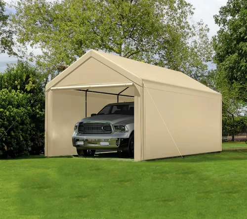 Miniatura 10 de Cochera 10x20 pies con toldo resistente de acero para almacenamiento, carpa portátil para fiestas, garaje portátil con paredes laterales y puertas
