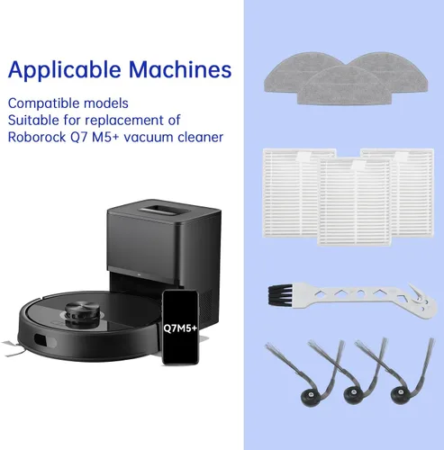 Miniatura 2 de 10 piezas de repuesto para robot aspirador Roborock Q7 M5, Q7 L5/L5+ Plus – El kit de accesorios incluye 3 filtros, 3 cepillos laterales, 3