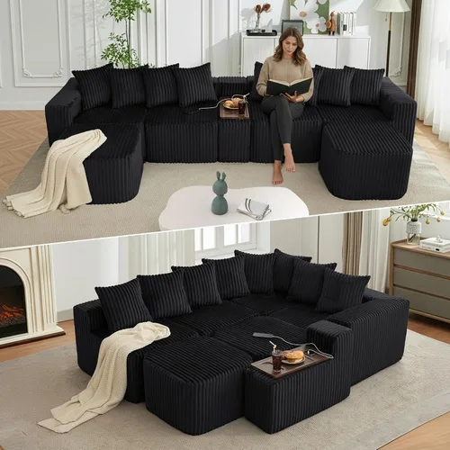 Miniatura 12 de Sofá seccional de 137.5 pulgadas, sofás modulares sin hueso para sala de estar, cómodo sofá de pana de felpa de asiento profundo, moderno sofá