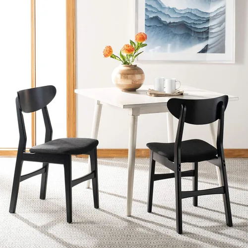 Miniatura 8 de SAFAVIEH Furniture Lucca - Juego de 2 sillas de comedor retro, color negro, madera, diseño tapizado de mediados de siglo, ideal para comedor, Cojín