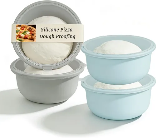 Miniatura 10 de 3 recipientes apilables de silicona para prueba de masa de pizza con tapas, caja a prueba de masa de pizza de 23.7 fl oz para la cocina del hogar