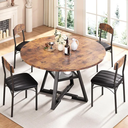 Miniatura 2 de Juego de mesa de comedor redonda para 4, mesa de cocina y sillas para 4, mesa circular redonda con pedestal para comedor cena mesa auxiliar, 5