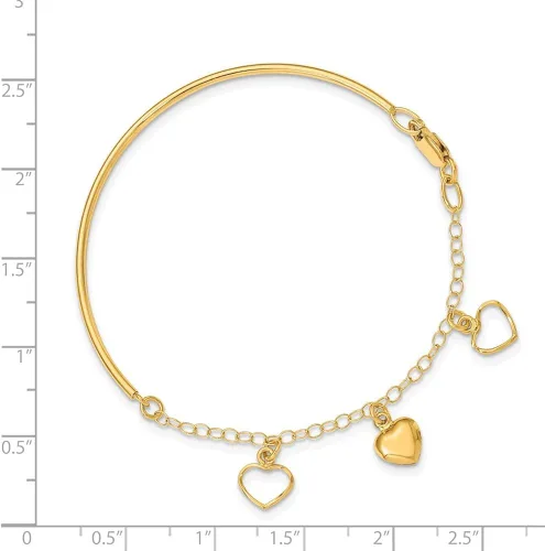 Miniatura 2 de Brazalete de cadena de corazón pulido de 14 quilates, estilo SF2497-7 de 7 pulgadas, 0.079in