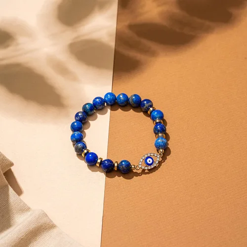 Miniatura 2 de VIBE MOOD ENERGY - Pulsera de protección Pulsera de cuentas de lapislázuli con dije contra el mal de ojo Pulsera de triple protección para aliviar