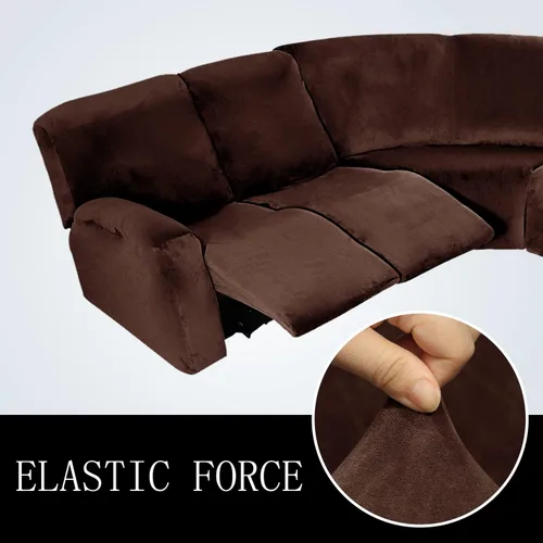 Miniatura 3 de TOPCHANCES Funda reclinable de 5 plazas, 7 piezas, fundas de terciopelo elástico para sofá modular reclinable para 5 cojines, fundas de sofá Marrón