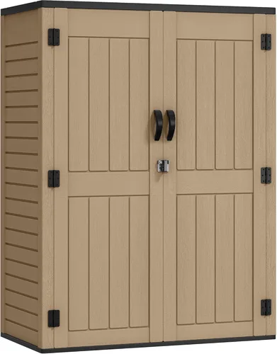 Miniatura 10 de YITAHOME - Cobertizo de almacenamiento horizontal al aire libre con puerta bloqueable en forma de X, cobertizo de herramientas de resina resistente