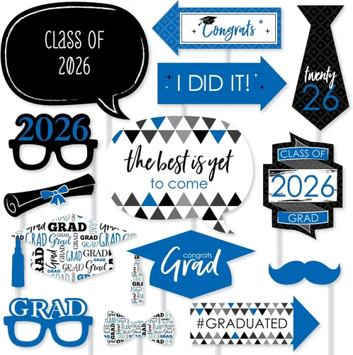 Miniatura 13 de Big Dot of Happiness Accesorios de graduación en blanco y negro para sesión de fotos 2026, juego de 20 unidades de accesorios de cabina de fotos