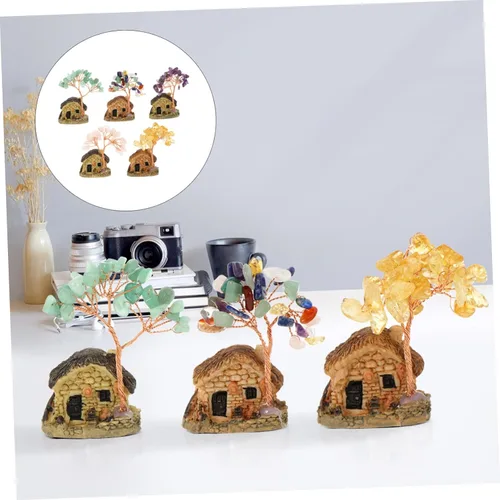 Miniatura 7 de Cabilock Adorno de árbol de piedras preciosas de cristal para árbol de dinero, mini oficina resina, árbol de dinero