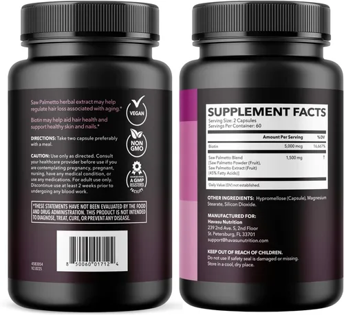 Miniatura 10 de Palma Enana para Mujeres con Biotina 5000 mcg - Potente Bloqueador de DHT para Apoyar la Salud del Cabello, la Piel y las Uñas - 120