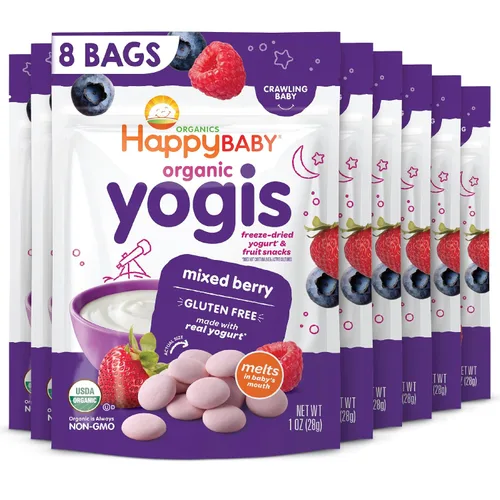 Miniatura 8 de Happy Baby Organics Yogis - Bocadillos liofilizados de yogur y frutas, paquete variado (paquete de 6) y mordedor, paquete variado de 3 sabores, 12