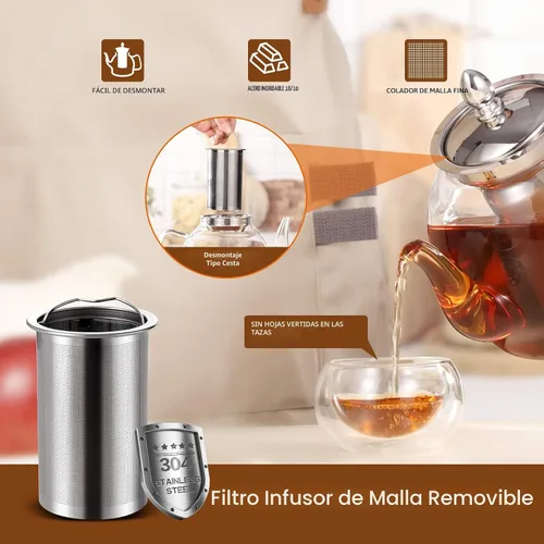 Miniatura 3 de HIWARE Tetera de vidrio de 33.8 fl oz con infusor extraíble, hervidor de té seguro para estufa, juego de té de hojas sueltas y florecientes