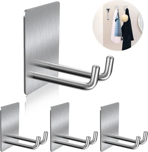 Miniatura 15 de Ganchos adhesivos resistentes, ganchos de pared autoadhesivos de acero inoxidable, ganchos adhesivos para toallas para cocina y baño, ganchos
