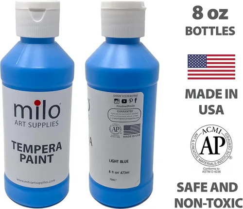 Miniatura 4 de milo Pintura lavable 12 colores botellas de 8 onzas Fabricado en los Estados Unidos Pintura al temple segura y no tóxica para artes