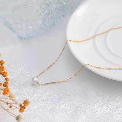 Miniatura 6 de TOBENY Collares de perlas para mujer, chapado en oro de 14 quilates, hecho a mano, gargantilla de perlas de imitación blanca, delicado collar