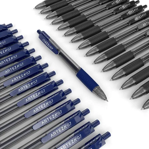 Miniatura 4 de ARTEZA Juego de 30 bolígrafos de gel, 15 bolígrafos retráctiles negros y 15 azules, punta media de 0.028 in para oficina, escuela y tareas diarias