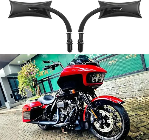Miniatura 12 de Negro 0.315 in 0.394 in motocicleta mini oval retrovisor espejos para Dyna Softail Touring Sportster 883 1200 Electra Glide Cruisers Choppers