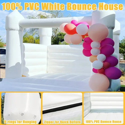 Miniatura 2 de Castillo inflable blanco de rebote de 13 x 13 x 10 pies, gran casa hinchable de PVC con soplador para niños pequeños y adultos, interior o exterior