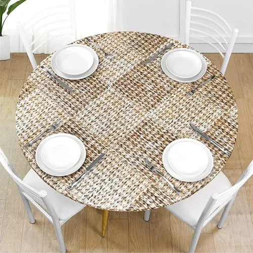 Miniatura 7 de Mantel redondo de vinilo de plástico ajustable con parte trasera de franela y borde elástico, protector de mesa impermeable para mesa de comedor