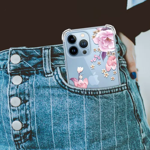Miniatura 7 de Funda con diseño de patrón de flores para iPhone 13 Pro Max [con protector de pantalla], funda transparente floral para teléfono de mujer a prueba