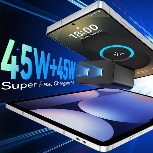 Miniatura 2 de Cargador súper rápido de 45 W, 2 puertos tipo C, carga rápida, cable USB C de 6.6 pies con bloque de cargador de teléfono Android para Samsung