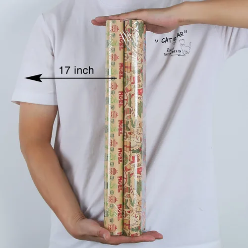 Miniatura 3 de Aimyoo Paquete de papel kraft de regalo de Navidad, papel de regalo de Navidad vintage para niños, guantes de calcetines, bastones de caramelo
