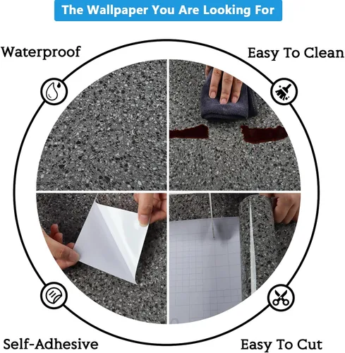 Miniatura 9 de CRE8TIVE Papel adhesivo de granito negro claro para encimeras, impermeable, 24 x 118 pulgadas de ancho, papel tapiz de mármol para despegar y pegar