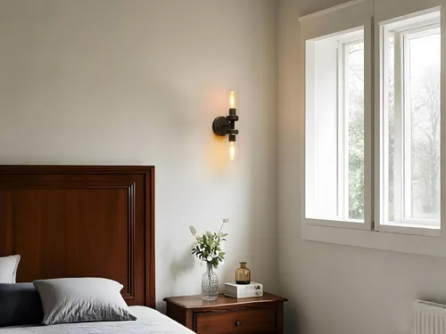 Miniatura 5 de Phansthy Lámpara de pared industrial rústica con pantalla tubular de vidrio transparente (aplique de 2 luces)