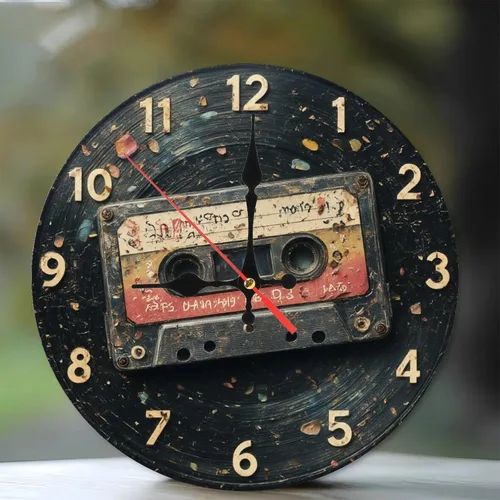 Reloj de pared de madera silencioso de 10 pulgadas, reloj de pared vintage con cinta de cassette retro, decoración musical para el hogar, reloj