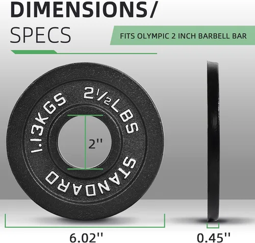 Miniatura 2 de Fitvids 2-Inch Olympic Cast Iron Weight Plate for Strength Training & Weightlifting, Multiple Sizes