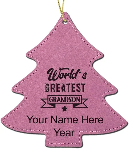 Miniatura 5 de LaserGram Personalized Christmas Ornament, World's Greatest Grandson, Faux Leather, Custom Laser Engraved Gift Idea (Tree Shape, Black)