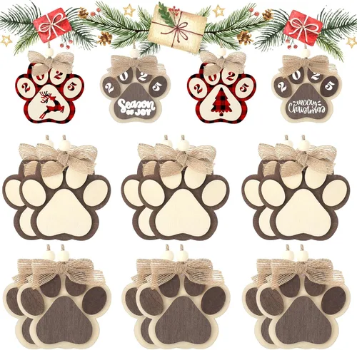 Miniatura 8 de 12 adornos navideños para perro, árbol de Navidad, adornos de pata de perro, lindos recortes de madera de 2 capas de impresión de patas, decoración