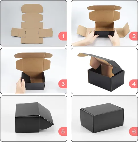 Miniatura 6 de Hoikwo Paquete de 25 cajas de envío de 6 x 4 x 3 para pequeñas empresas, cajas de cartón de embalaje negras, caja de embalaje de correo móvil Negro