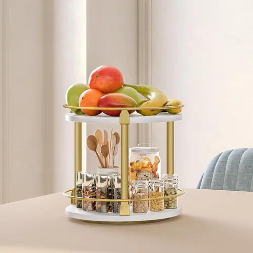 Miniatura 3 de YATINEY Lazy Susan SR22DW - Organizador de especias giratorio, organizador de platos giratorios de 2 niveles, soporte industrial para especias