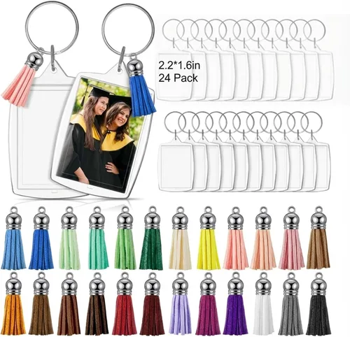 Henoyso Marco de fotos de acrílico, llavero, inserto de imagen en blanco, transparente, para manualidades, regalo de graduación de San Valentín