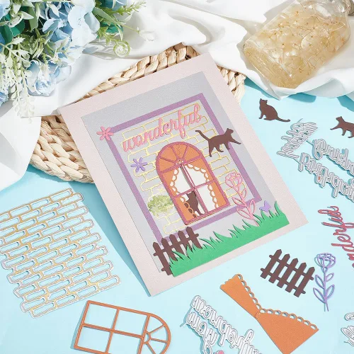 Miniatura 5 de INFUNLY Valla de pared de ladrillo con troquel de palabras y troqueles de feliz cumpleaños para hacer tarjetas, álbumes de recortes y decoración