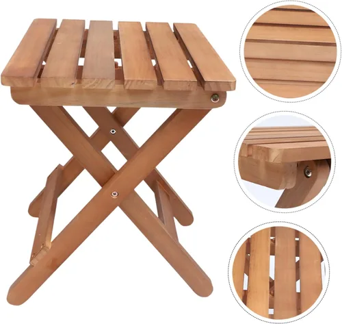Miniatura 7 de Chic Solid Wood Long Strip Folding Chair Stool Kitchen Stool Portable Natural Wood