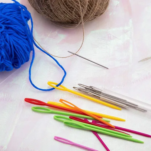 Miniatura 3 de AIEX 30 agujas de coser de plástico y 9 agujas romas de ojo grande, hilo de seguridad colorido para tejer, agujas de coser para niños, proyectos