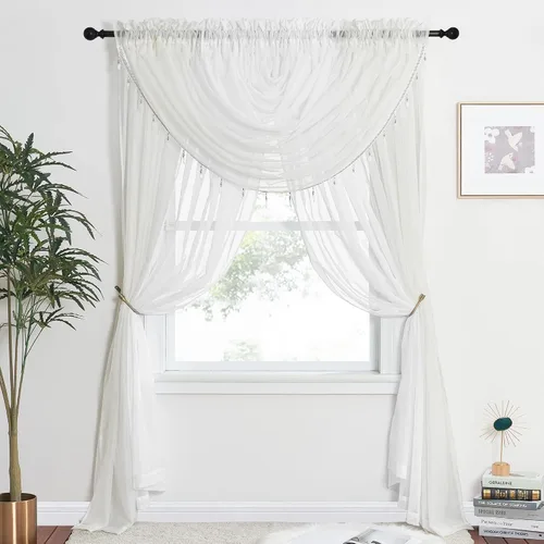 Miniatura 8 de NICETOWN - Cortinas transparentes elegantes de gasa para sala de estar/guardería, cortinas victorianas con bolsillo para barra, gris claro y blanco
