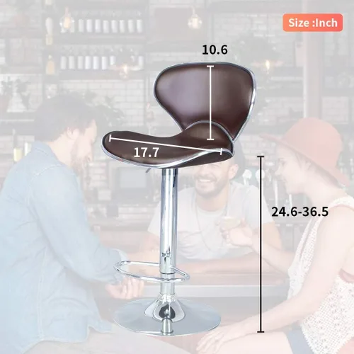 Miniatura 7 de BestOffice Juego de 2 taburetes de bar Silla giratoria hidráulica moderna de cuero PU (marrón)