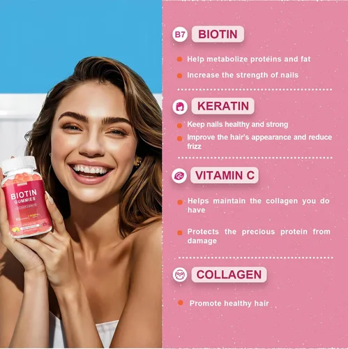 Miniatura 2 de Biotin - Gomitas de colágeno de queratina de 10000 mcg, suplementos para el cabello, uñas, vitaminas diarias para el crecimiento de las uñas