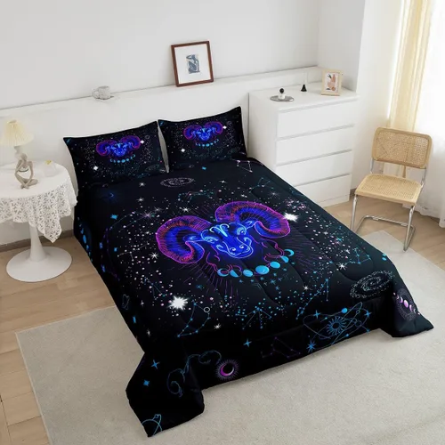 Miniatura 3 de Aries Bedding - Juego de edredón tamaño individual de nebulosa hippie y astrología del zodiaco trippy, juegos de ropa de cama y colecciones