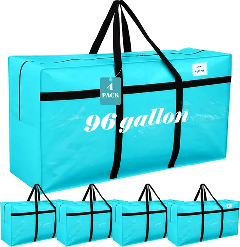 Miniatura 25 de 4 Piezas Bolsas de Mudanza Grandes con Cremallera y Asas Bolsas de Lona Tipo Duffle Plegables de Almacenamiento Extra Resistentes Extra Grandes