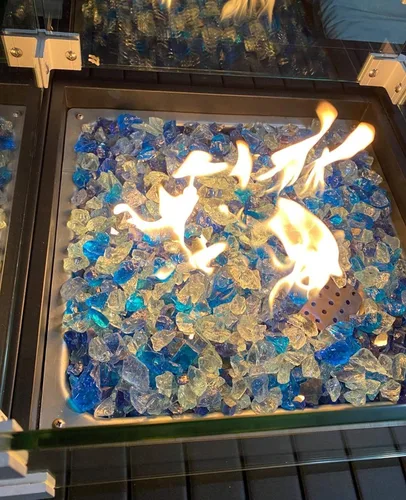 Miniatura 9 de NUPICK Fire Glass - Mezcla mixta Bahama de 20 libras para hoguera y chimenea de gas, roca de vidrio templado de 1/2-3/4 pulgadas en azul y blanco