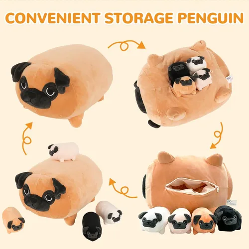 Miniatura 3 de MMguai Peluche Suave de Bulldog Lindo Bulldog Francés Animales de Peluche con 4 Peluches de Cachorro Bebé en su Barriga, Almohada Blanda Grande