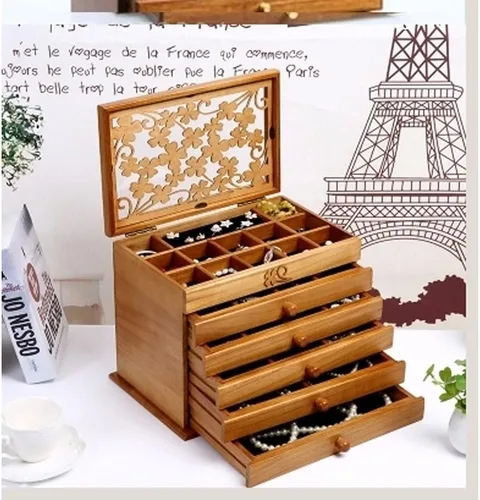 Miniatura 3 de Joyero de madera con 6 capas, organizador de madera, ideal como regalo para mamá y novia.