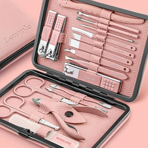 Juego de manicura profesional de pedicura, kit de cortaúñas – 18 herramientas de cuidado de uñas – Kit de aseo con lujosa funda de viaje mejorada