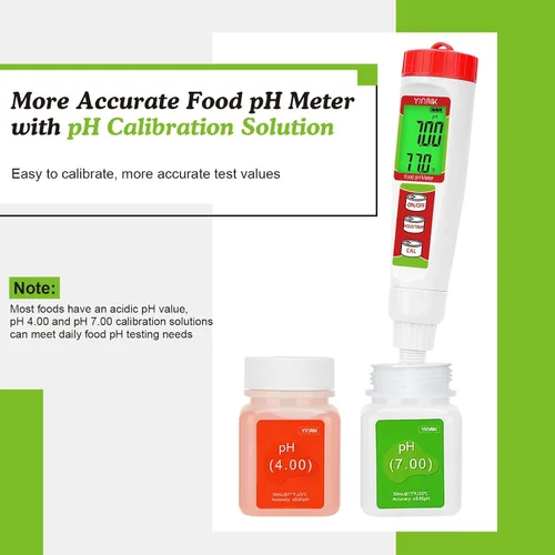 Miniatura 4 de Medidor de pH digital para alimentos YINMIK Medidor de pH para fermentación de alimentos con kit de solución de calibración Tiras de prueba de pH